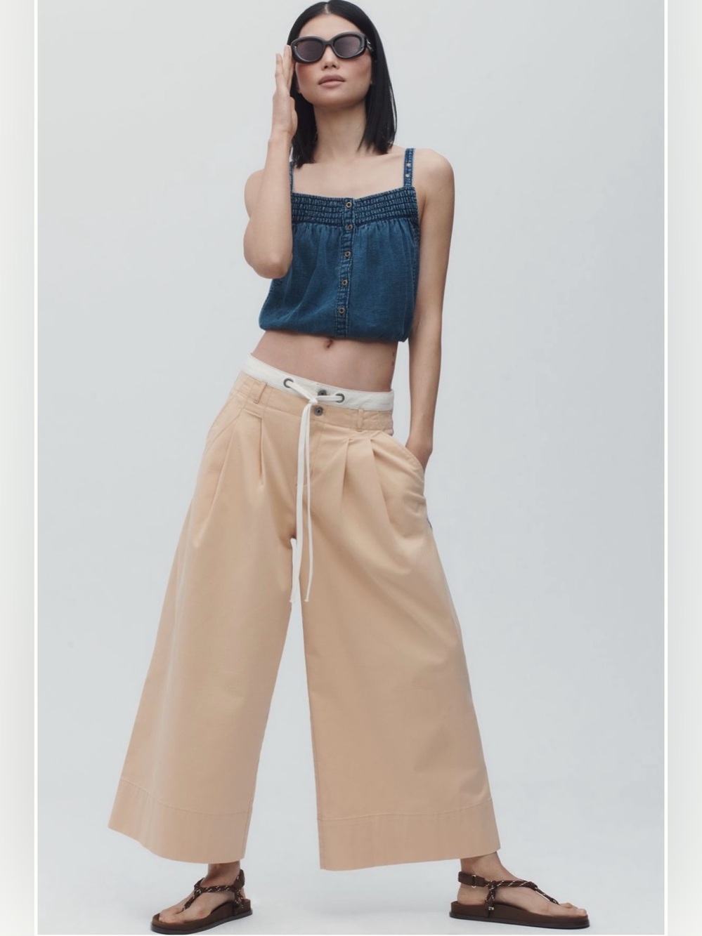 Maeve Twisted-Cuff Chino Pants Beige Wide Leg Size 8